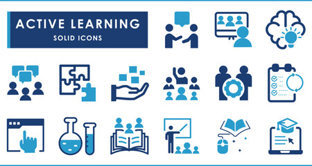 Active learning icons set. Solid filled icons pack.