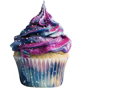 A galaxy themed frosted treat on transparent background
