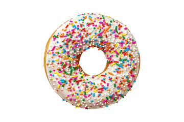 A donut with white frosting on transparent background