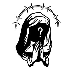 Praying Figure Barbed Wire Halo Doubt Minimalist Tattoo Art