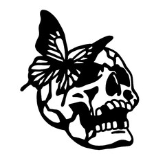 Skull Butterfly Death Life Minimalist Tattoo Vector Art Design