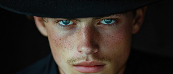 The serious gaze of a young man in a black hat, his face showing signs of acne.
Portfolio of cosmetic brands, advertising for skin care products, social campaigns about teenage issues.
