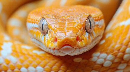 Close-up of the face of an albino or light-coloured python with expressive eyes and textured skin.
Suitable for content about wildlife, rare animal species, biology, ecology, and scientific research.