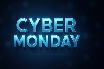 Obraz premium Cyber monday neon sign with glowing blue letters on dark background