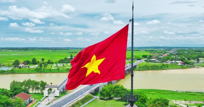 Aerial view of Hien Luong Flagpole is the most important structure of the relic complex on both banks of Hien Luong - Ben Hai River - 17th parallel.