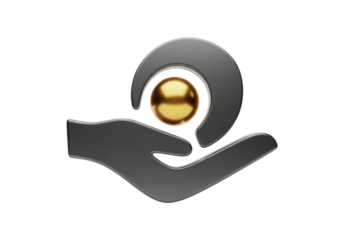 3d icon of a hand holding a golden ball isolated on transparent background