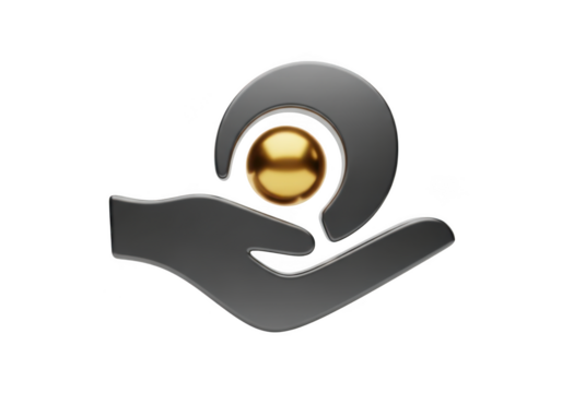 3d icon of a hand holding a golden ball isolated on transparent background