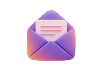 3d open envelope with letter icon isolated on transparent background