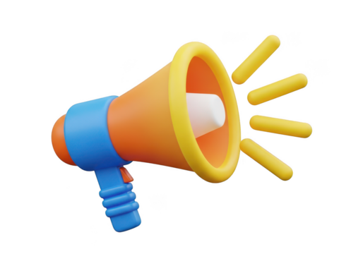 Orange and blue megaphone with sound waves isolated on transparent background