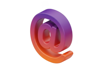 3d at symbol with purple and orange gradient isolated on transparent background