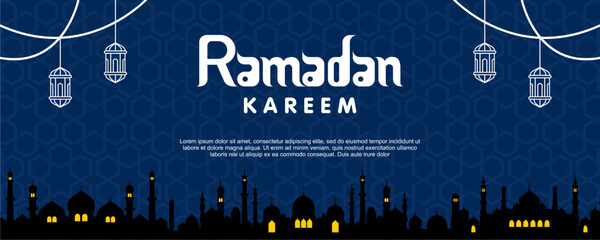 ramadan kareem banner with islamic lanterns vector illustration © MadeDirgaPepe
