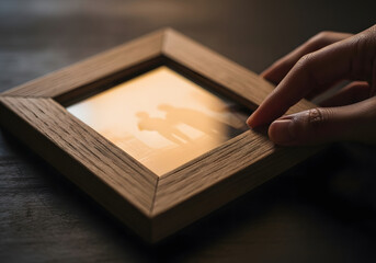 Person touching framed picture silhouette couple memories nostalgia