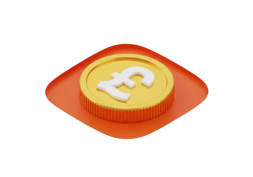 Gold coin with pound sterling symbol isolated on transparent background