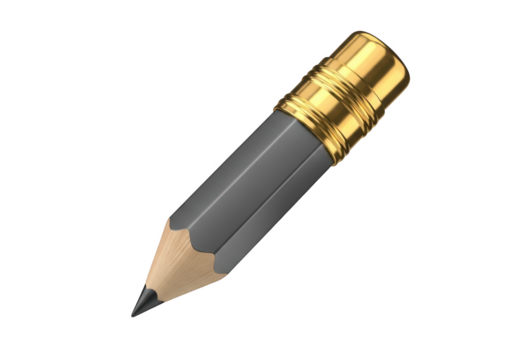 Pencil with golden eraser isolated on transparent background