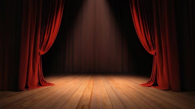 Stage set for a performance in a theater with red curtains