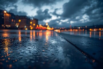 Fototapeta premium City Street Reflections After Rain at Twilight