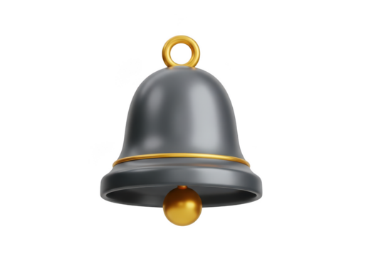 A 3d render of a classic bell isolated on transparent background