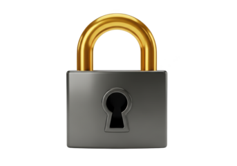 Shiny golden padlock, isolated on transparent background