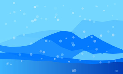 Abstract blue landscape with floating circles and layered hills