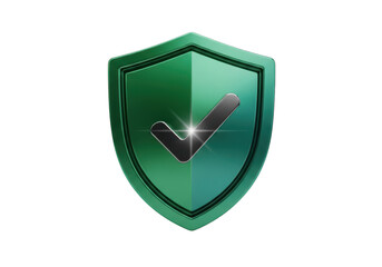 Green shield with checkmark isolated on transparent background