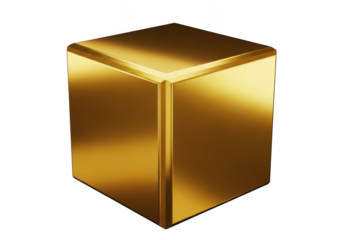 Shiny gold cube isolated on transparent background