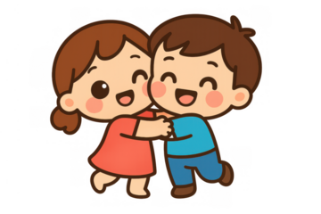 Chibi couple hugging, showing love and affection, happy boy and girl embracing in cartoon illustration with transparent background