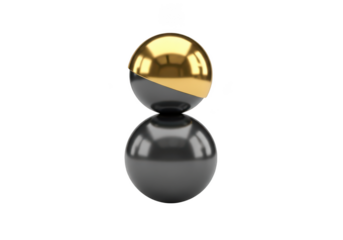 Two stacked spheres, gold and gray, isolated on transparent background