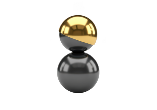 Two stacked spheres, gold and gray, isolated on transparent background