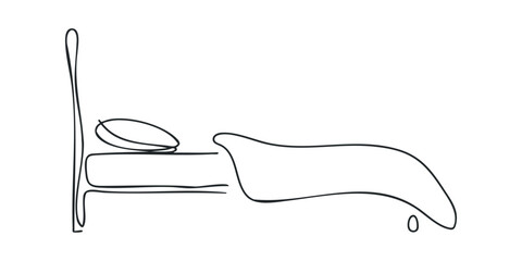 Simple outline of a bed with pillow and blanket
