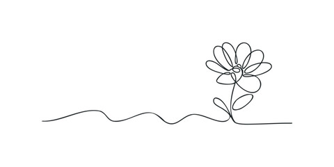 Continuous line drawing of a single flower with stem