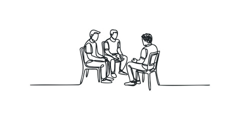 Three people in conversation sitting on chairs