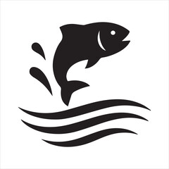 Silhouette fish jumping above water simple graphic vector illustration