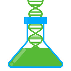 Green liquid and DNA inside test tube. Modern biotechnology concept. Scientific laboratory theme. Futuristic genetic research design.