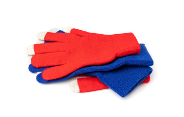 Winter Gloves Isolated, Touchscreen Wool Glove, Touch Screen Knitted Mittens, Warm Red Gloves