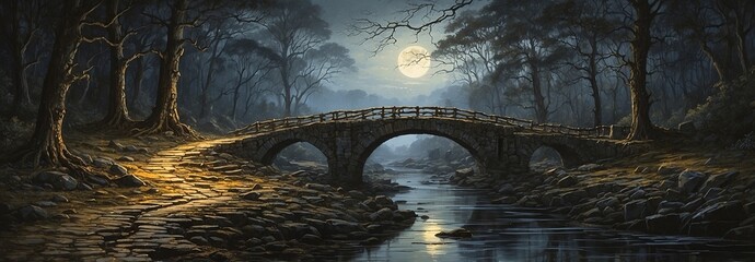 A narrow road and bridge wind through the forest