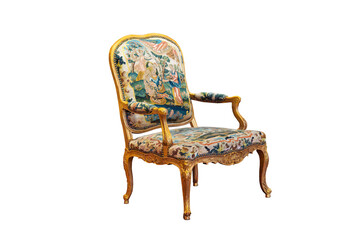 gold medieval chair isolated on white background