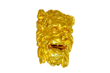 gold medieval lion head isolated on white background