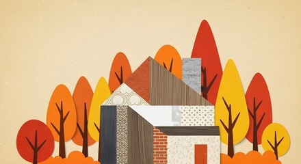 Peaceful autumn landscape with trees and a cozy home symbolizing gratitude and calm