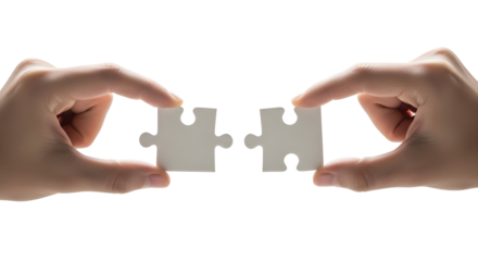 Two hands bringing together intricate puzzle pieces, symbolizing the crucial concept of connection, partnership, and finding a perfect solution for collaborative success and strategic integration