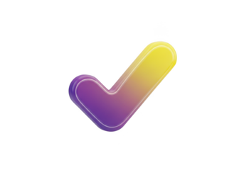 3d purple and yellow gradient check mark isolated on transparent background