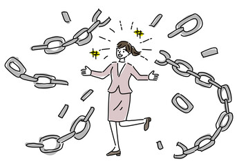 鎖を解き放つ女性会社員、退職・転職のイメージ