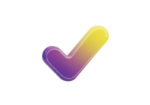 3d purple and yellow gradient check mark isolated on transparent background