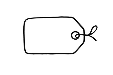 Doodle tag with bow string, hand drawn sketch style, retail price label, empty clothing item discount