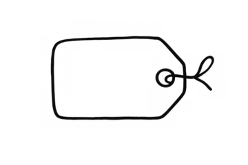 Doodle tag with bow string, hand drawn sketch style, retail price label, empty clothing item discount