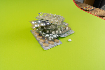Pill Blister on Color Background, Silver Medicine Capsule Package, Drugs Packaging, Pill Pack