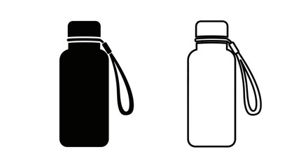 A side by side illustration of two water bottles with straps