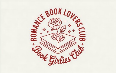 Circular Emblem Featuring an Open Book with a Rose and Stars for Romance Book Lovers Club