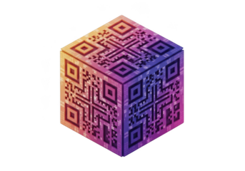 3d qr code cube with colorful gradient isolated on transparent background