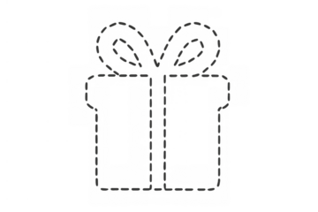 Gift box outline dashed line with shadow creating a concept of present, celebration, surprise, delivery or holidays on transparent background