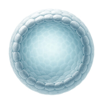 Hollow spherical embryo at the blastula stage with a single cell layer.